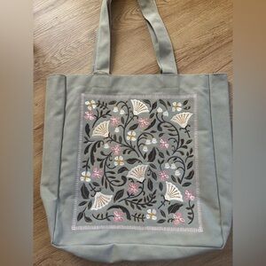 Floral Embroidered Tote Bag - sage Gray